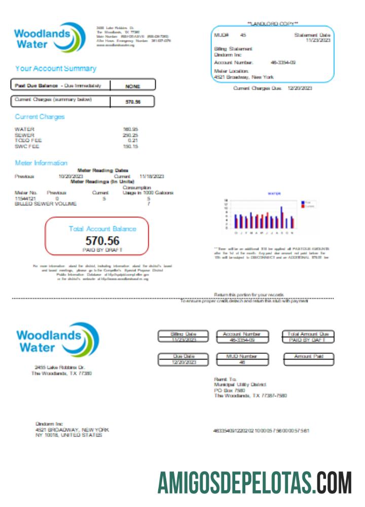 Projeto de lei de serviços públicos de água de Woodlands, SCR exemplo